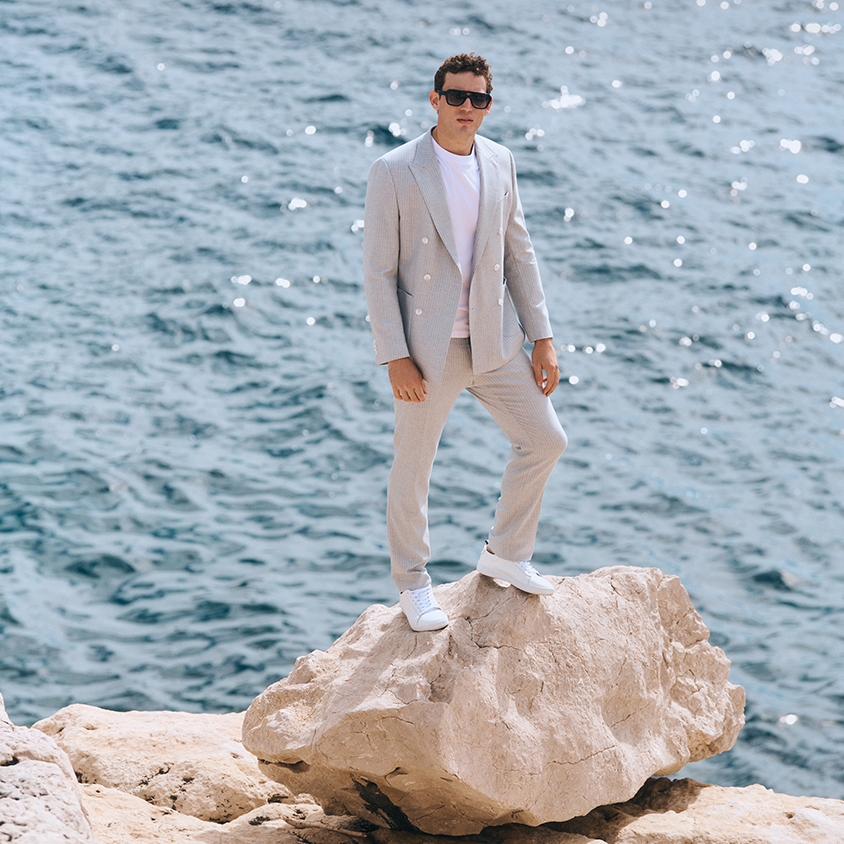 Modern summer siut Light grey pinstriped suit
