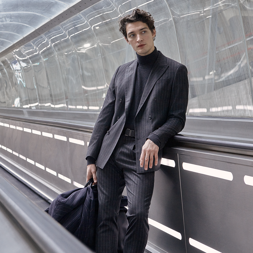 Men with an elegant pinstriped suit