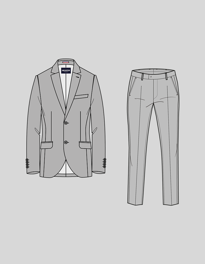 Sketch of jacket and trousers in slim fit