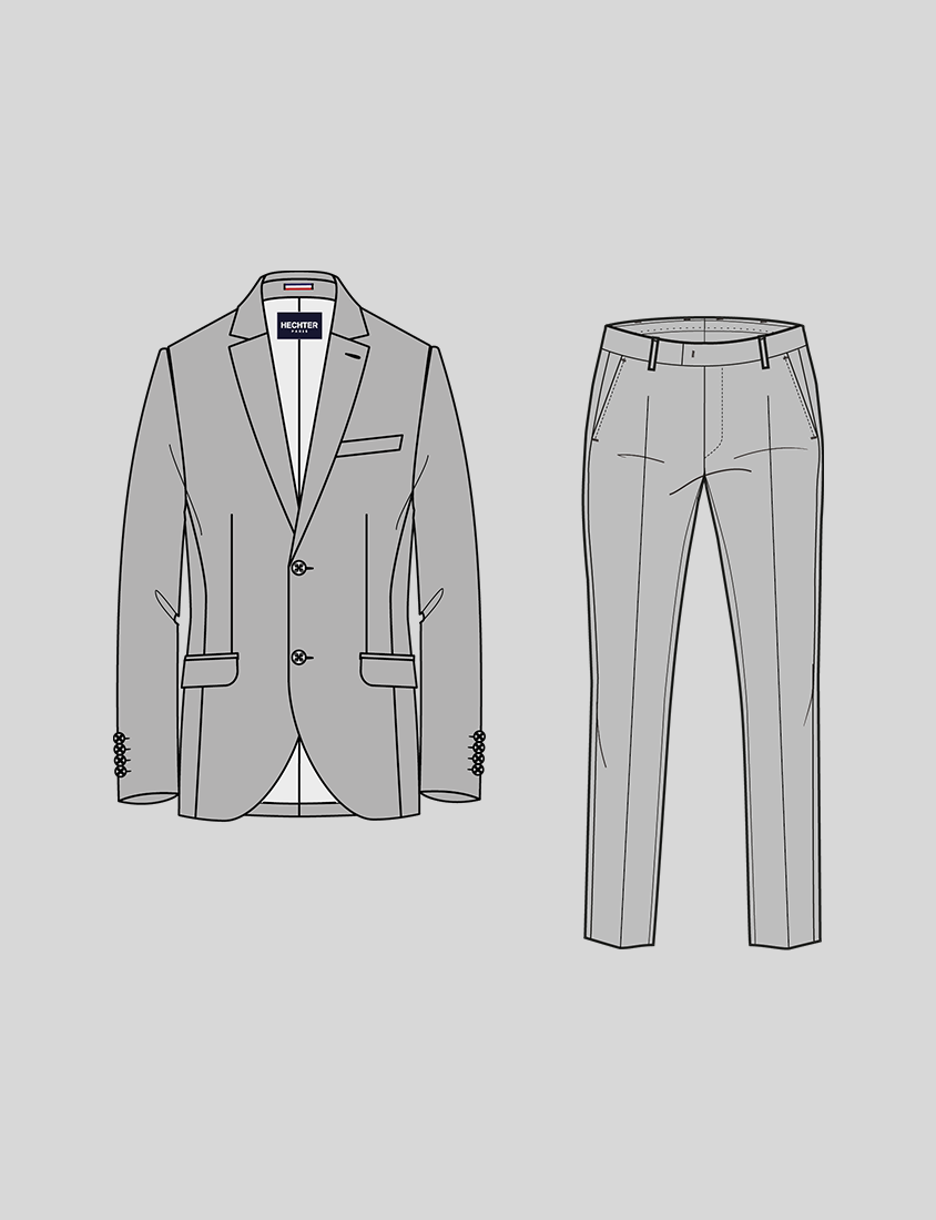 Sketch of jacket and trousers in slim fit