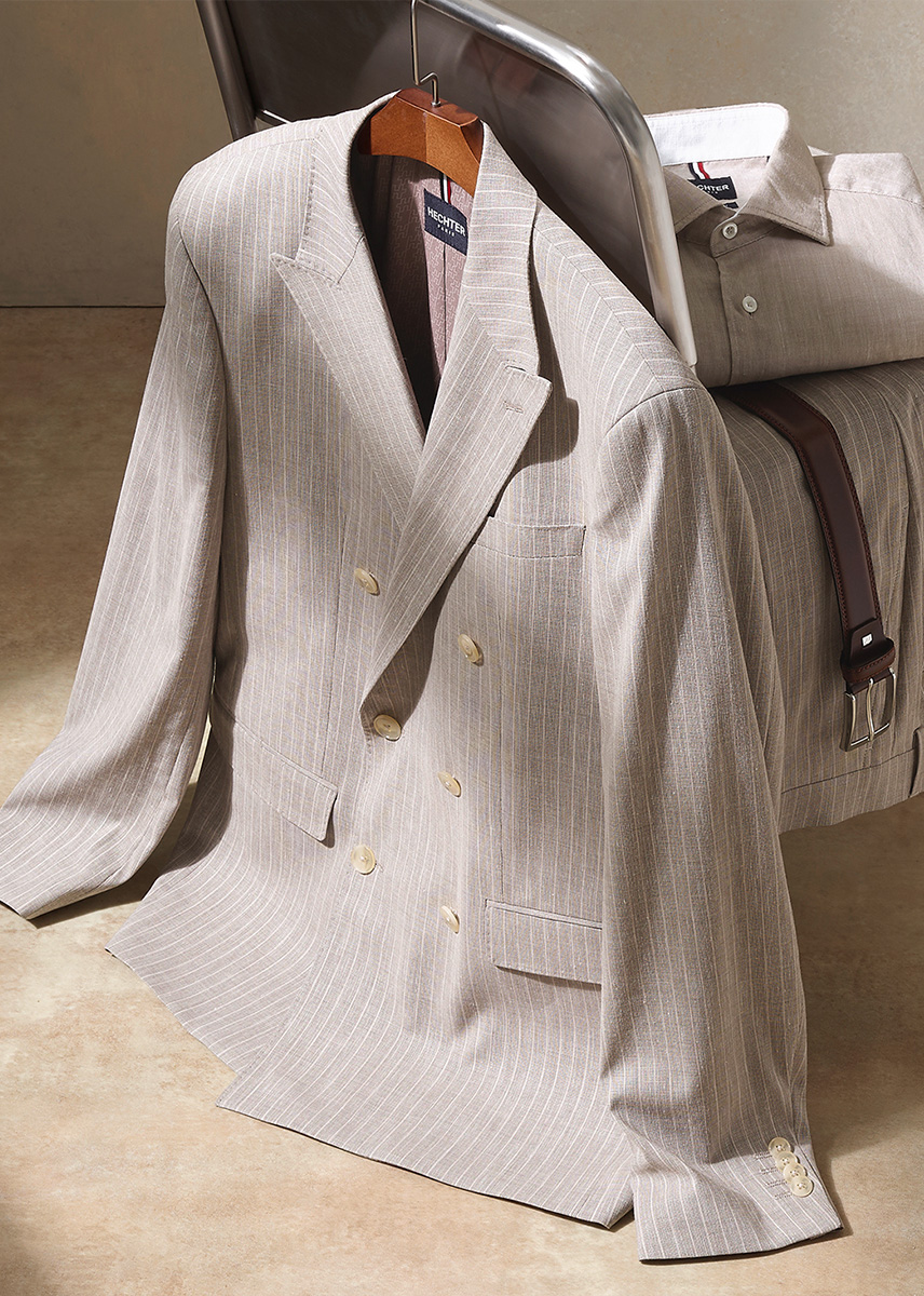 Jacket Jacket on clothing rank in beige