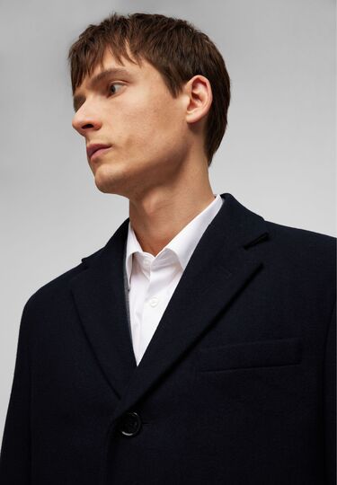 Chesterfield Woll Mantel, Navy Detailansicht 1