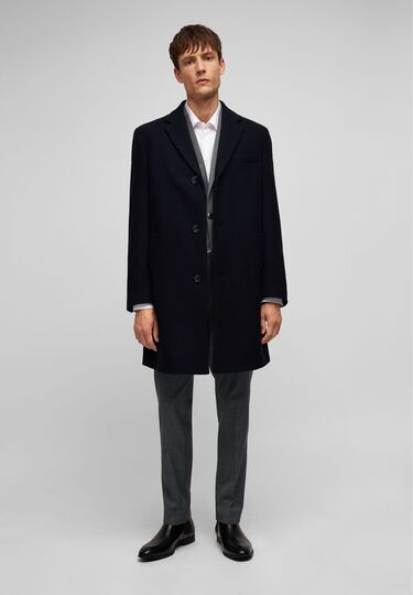 Chesterfield Woll Mantel, Navy Detailansicht 2