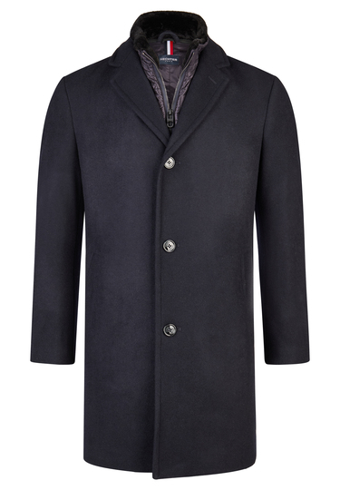 Eleganter Wollmantel, navy Frontansicht
