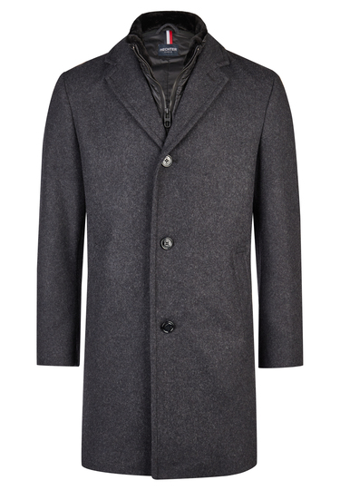 Eleganter Wollmantel, anthracite Frontansicht