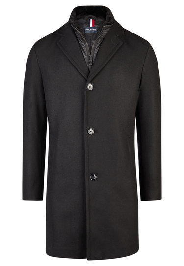 Eleganter Wollmantel, black Frontansicht