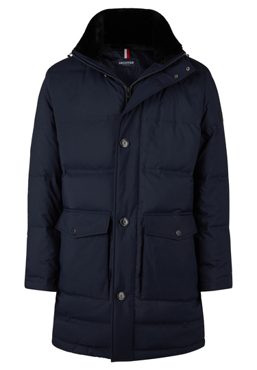 Eleganter Mantel, midnight blue Frontansicht