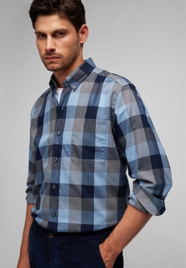 Flanell-Karo-Hemd, steel blue