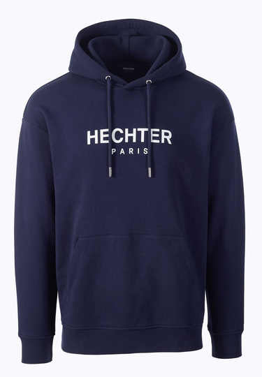Cotton sweat hoodie with logo print, midnight blue Frontansicht