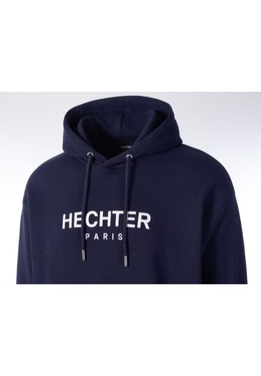 Cotton sweat hoodie with logo print, midnight blue Detailansicht 1