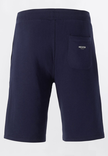 Pure cotton shorts with small logo print, midnight blue Rückansicht