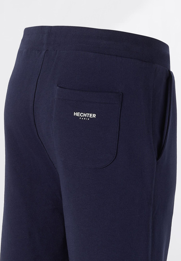 Pure cotton shorts with small logo print, midnight blue Detailansicht 1