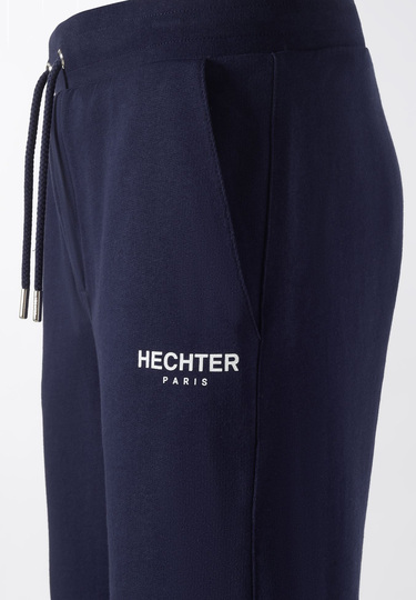 Pure cotton shorts with small logo print, midnight blue Detailansicht 2