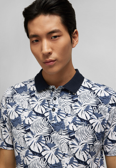 Floral polo shirt, midnight blue Detailansicht 1