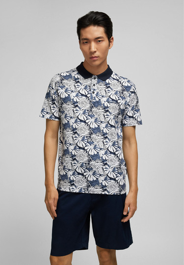 Floral polo shirt, midnight blue
