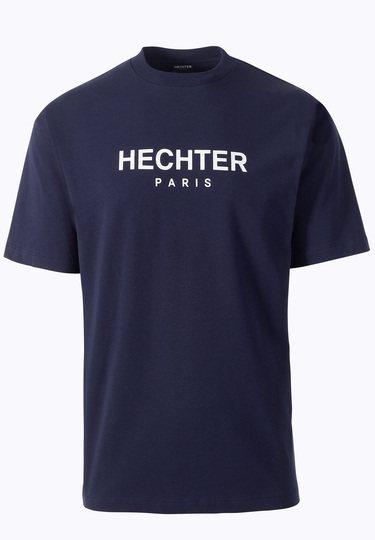 T-Shirt aus Stretch-Baumwolle mit Logo Print, midnight blue Frontansicht