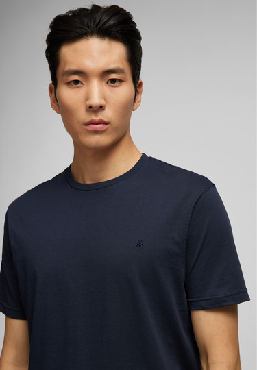 Zeitloses T-Shirt mit dezenter Logo-Stickerei Doppelpack, navy Detailansicht 2