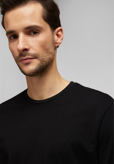 Zeitloses T-Shirt mit dezenter Logo-Stickerei Doppelpack, black Detailansicht 2