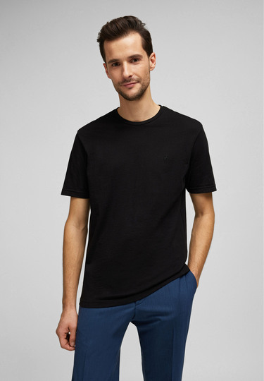 Zeitloses T-Shirt mit dezenter Logo-Stickerei Doppelpack, black