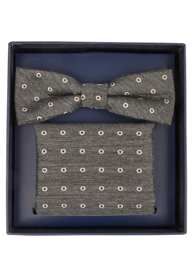 Gift Set Box with Bow Tie and Pocketkerchief, grey Frontansicht